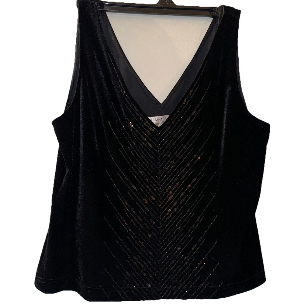 Adrianna Papell Velvet Top Tank Sequins Beaded Whimsygoth Black Sz L